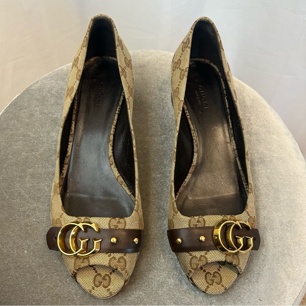 Gucci tan brown GG Lifford canvas flats Sz 39 - Picture 4 of 12